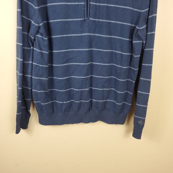 Greg Norman for Tasso Elba Navy Striped 1/4 Zip Sweater Size M - Picture 3 of 8